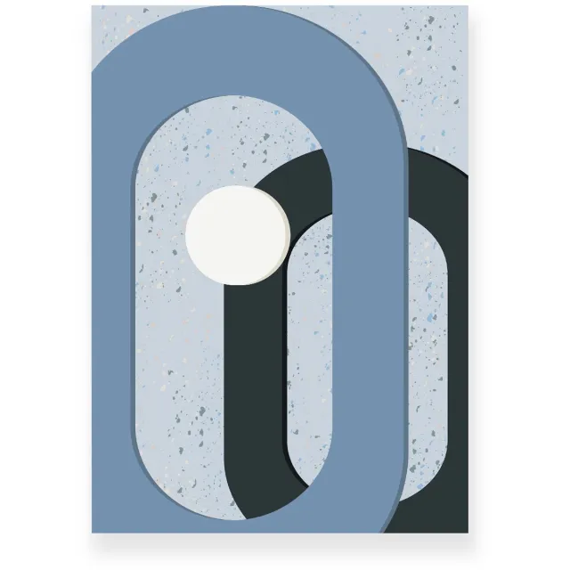 Yisual Poster 20x30 cm - Ovalen - Terrazzo - Blauw - Gebroken Wit - Abstract - Modern - Muurdecoratie - Wanddecoratie
