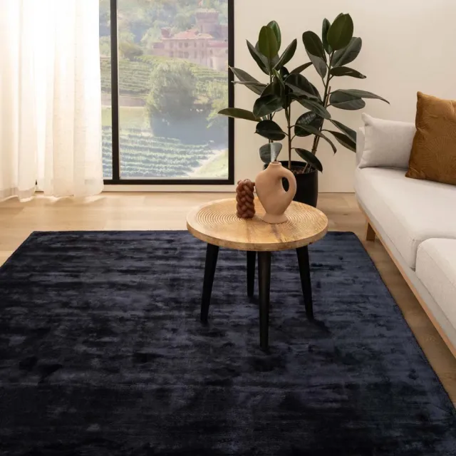 Paon Brillant Viscose vloerkleed vierkant - Pearl marineblauw 160x160
