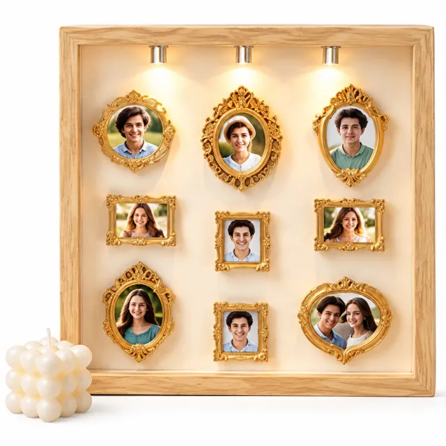 SWGOTA Witte vierkante MDF-displaylijst met 2 lampjes, binnenmaat 20,3 × 20,3 × 3 cm, voor op tafel