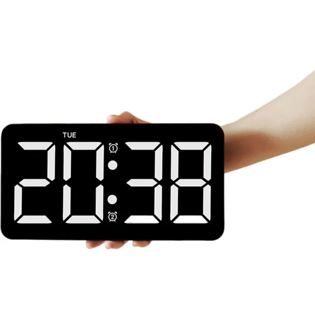 Triumpunpre Digitale Wandklok / Tafelklok 30 x 15 cm - Groot 10.5" LED Display met Afstandsbediening & Dimbaar Licht - Datum, Temperatuur, 2 Alarmen & Timer - Zwart/Wit - Voor Woonkamer, Slaapkamer & Kantoor