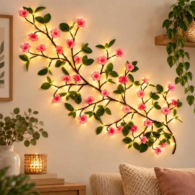 Nosheir Betoverende Wilgentak-Lichtslinger – lamp – 1,8 meter Twinkelende Boomtak met Afstandsbediening – 96 LED-Slingerlampjes voor Wand – Slaapkamer – Woonkamer & Huisdecoratie – Roze