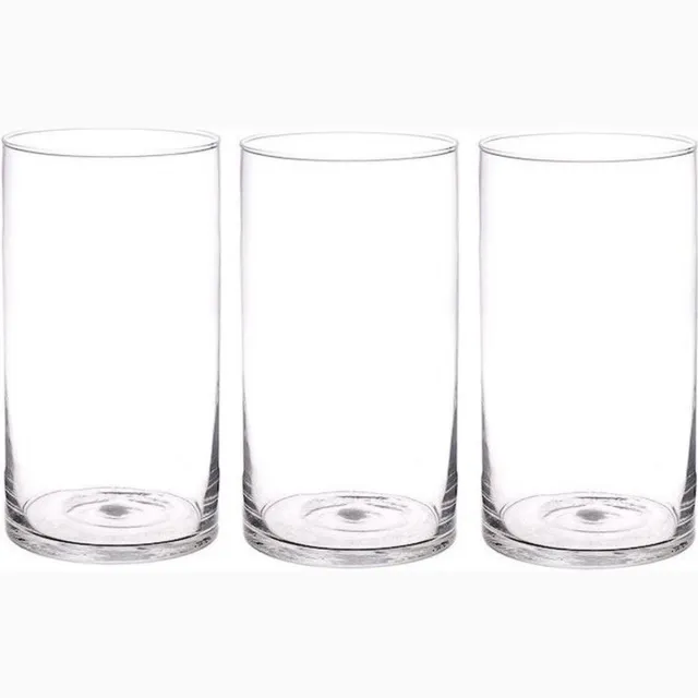 Bellatio Flowers & Plants Vaas - 3x - cilinder - transparant - glas - 16 x 30 cm - bloemenvaas