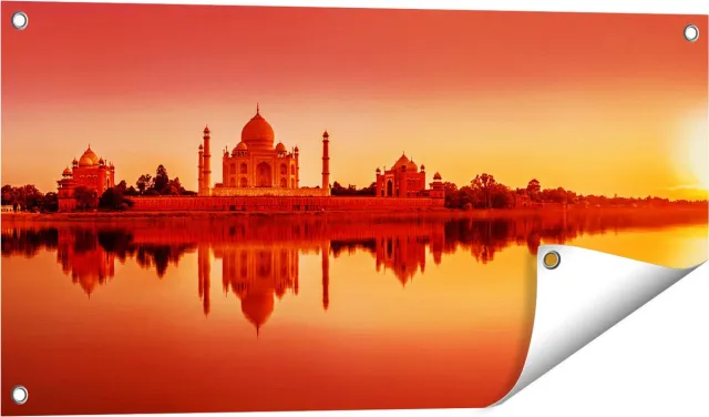 Gards Tuinposter Taj Mahal bij Zonsondergang - 80x40 cm - Tuindoek - Tuindecoratie - Wanddecoratie buiten - Tuinschilderij Multikleur