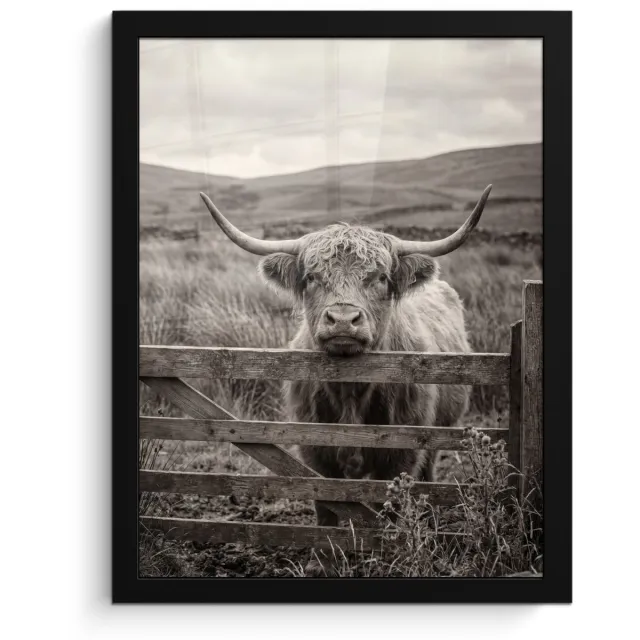 FrameYourWall Poster in lijst - Fotolijst 30x40 cm - Posters - Schotse hooglander - Zwart - Wit - Hout - Posterlijst zwart - Decoratie - Wanddecoratie woonkamer - Muurdecoratie slaapkamer