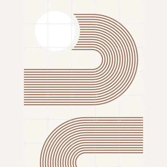IXXI Beige Arc Poster No.2, Elena Ristova & Various - 100 x 140 cm - Grote wanddecoratie en posters - Minimalisme, Abstract, Line art, Geometrische Bruin / Wit