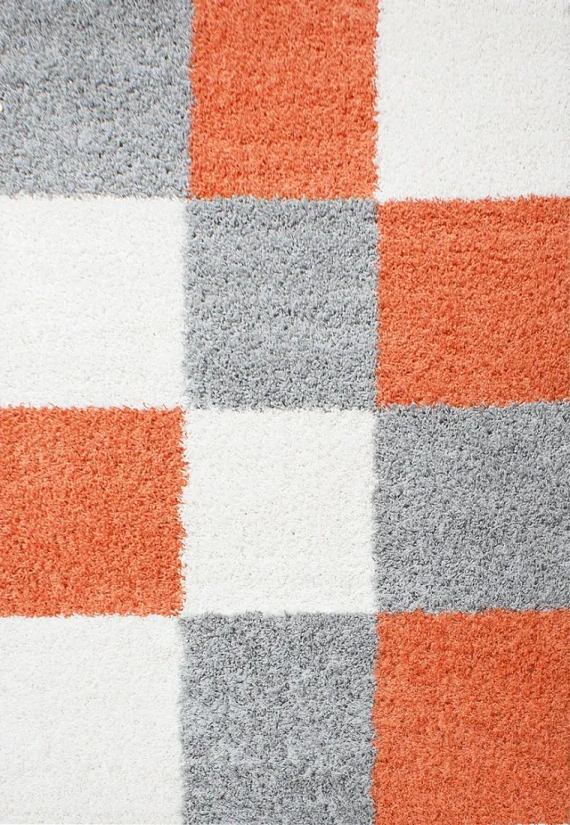 Muratap Basic Shaggy Geblokt vloerkleed Oranje / Grijs Hoogpolig- 120x170 CM