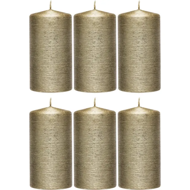 Enlightening Candles Cilinderkaars/stompkaars - 6x - creme goud - 7 x 13 cm - 25 branduren - sfeerkaarsen - kaarsen - Woondecoraties Goudkleurig
