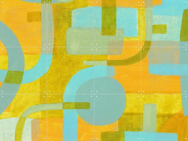 IXXI Ecuador, Studio Maren - 80 x 60 cm - Grote wanddecoratie en posters - Modern, Kleurrijk, Abstract, Speels, Kwaststreken, Muziekkamer, Trap Groen / Blauw / Geel