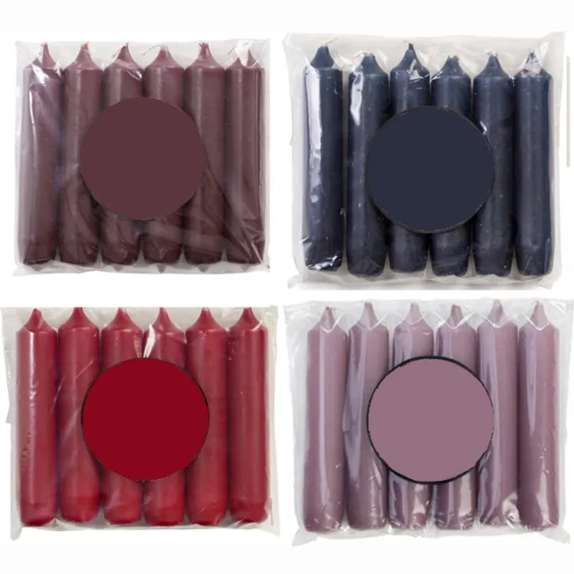 Cactula Korte Dinerkaarsen – 24 Stuks ( 4 x 6 stuks) – Ø 2.1 x 12 cm – Luxe Winter Mood Kleuren: Aubergine, Midnight blue, Rood & Mauve – Trendy Winter 2025/2026 Winter Nights