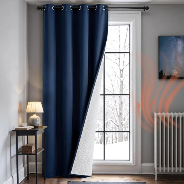 Famanu Dubbellaags thermo-gordijn voor binnen, warmte-isolerend en koudwerend, 132 x 225 cm, blauw, 1 stuk, ideaal als deurgordijn en helpt energie te besparen en geluidsoverlast te verminderen