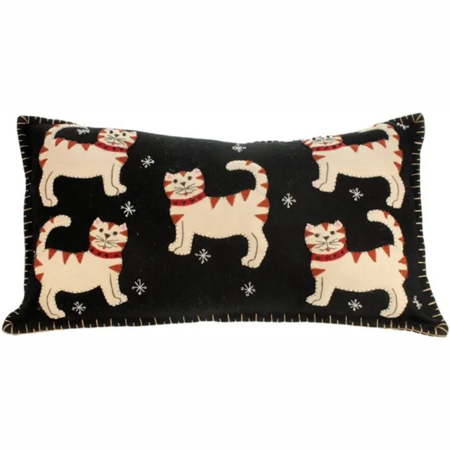 Meander Kussen zwart Katten, vilt incl. vulling 50,8x28cm Zie foto