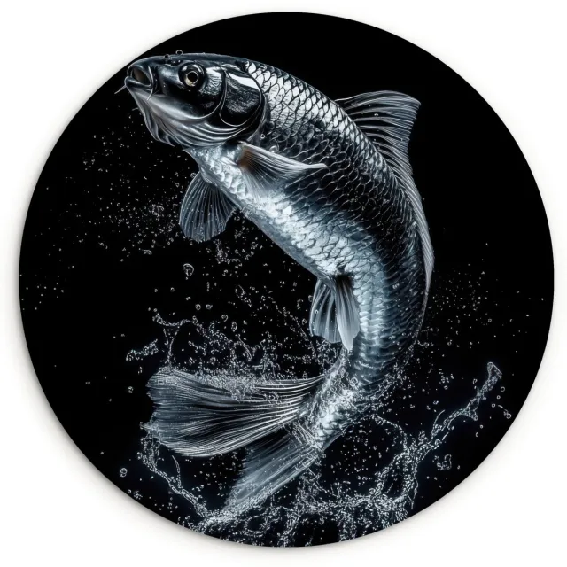 WallCircle Wandcirkel 60x60 cm - Muurcirkel Vis - Koi - Zwart - Water - Muurdecoratie woonkamer - Wanddecoratie slaapkamer - Kamer decoratie accessoires - Ronde schilderijen Koi - Vis