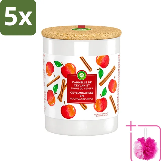5 x Air Wick - Geurkaars - Kaneel & Boomgaard Appel - 35 Uur Brandduur - Bulkverpakking - Geurkaars - Douchemop - Kaneel rood
