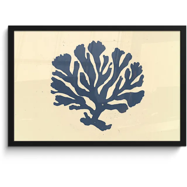 FrameYourWall Poster in lijst - Fotolijst 60x40 cm - Posters - Blauw koraal - Vertakkingen - Beige - Posterlijst zwart - Decoratie - Wanddecoratie woonkamer - Muurdecoratie slaapkamer
