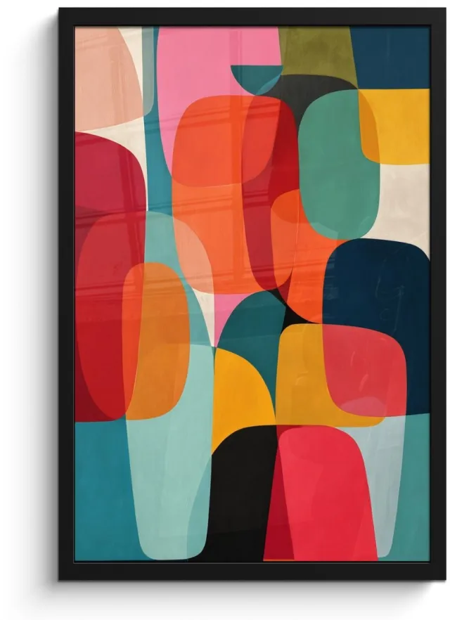 FrameYourWall Poster in lijst - Fotolijst 40x60 cm - Posters - Vormen - Kleurrijk - Abstract - Vlakken - Posterlijst zwart - Decoratie - Wanddecoratie woonkamer - Muurdecoratie slaapkamer Kleurbanen - Verticaal - Kleurrijk