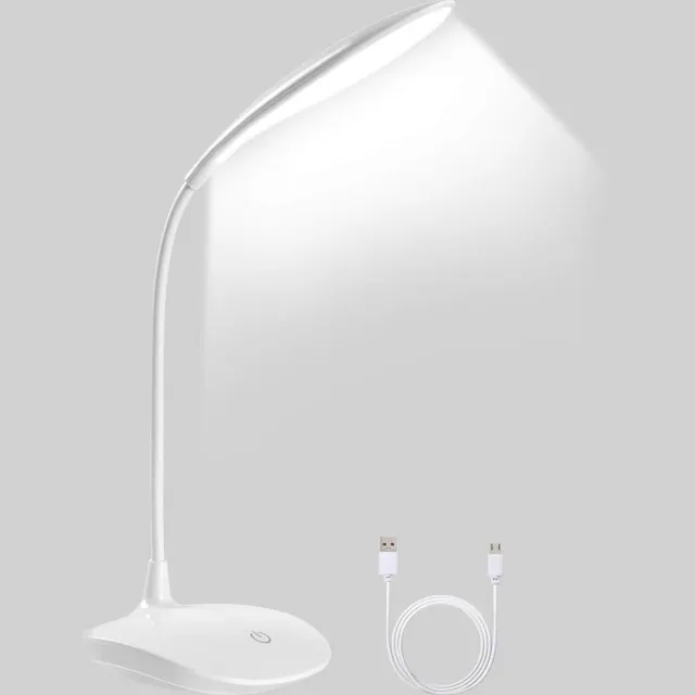 GelldG LED-bureaulamp - Draadloze bureaulamp - Bureaulamp voor thuis/kantoor - 360° flexibele, verstelbare lamparm - Touchbediening - 3 instelbare helderheidsniveaus - Oplaadbaar - Dimbaar - Wit
