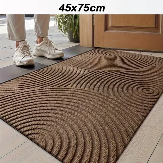 Lersko Antislip Deurmat met Rondjes Streepdesign – Koffie kleur– Polyester – 75cm x 45cm - Rubberen Onderkant – Gemakkelijk Schoon te Maken – Ideaal voor Entree, Veranda of Garage - 75cm x 45cm koffie - rond design