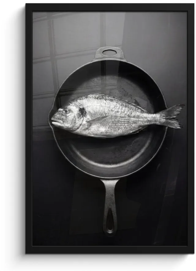 FrameYourWall Poster in lijst - Fotolijst 40x60 cm - Posters - Pan - Vis - Zwart - Wit - Posterlijst zwart - Decoratie - Wanddecoratie woonkamer - Muurdecoratie slaapkamer