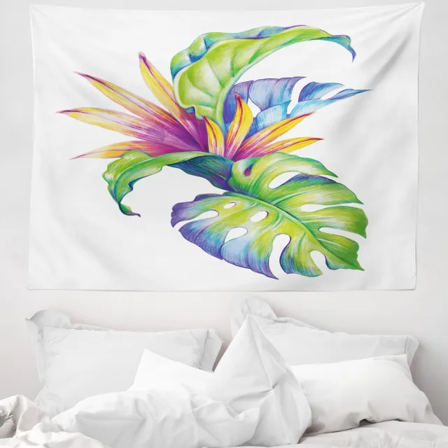 ABAKUHAUS Plant Tapijt, Abstract Gekleurde Bladeren Zachte Microvezelstof Wasbaar Zonder Vervagend Digitale Print, 150 x 110 cm, Meerkleurig Groenblauw
