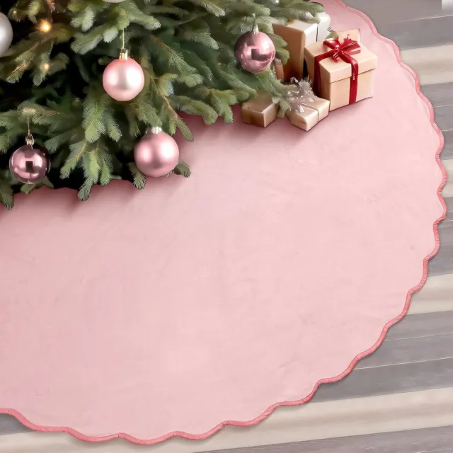 Ulisem Kerstboomrok - 122 Cm Fluweel - Kerstdecoratie - Modern Geschulpte Rand - Minimalistisch - Voor Binnen & Buiten - Kerstfeest - Roze