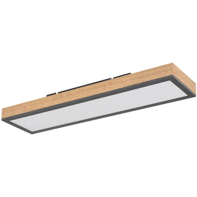 Globo Lighting Plafondlamp woonkamer hout LED plafondlamp slaapkamer hout LED, houtlook grafiet, 1x LED 18W 1000Lm warm wit, LxBxH 60x15x3 cm Bruin