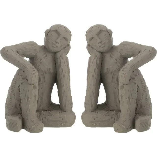 J-Line boekensteun Zittend - cement - grijs - large - 2 stuks