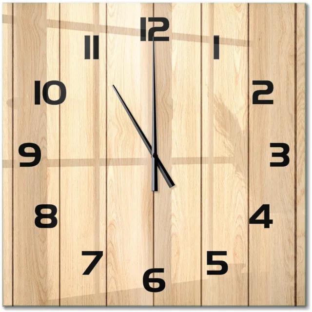 TULUP Wandklok - Houten achtergrond Klok Glas Met Opdruk - 60x60 cm - Beige Moderne Wandklok Glas - Zwarte handen - Vierkante Klok - Decoratieve Glazen Klok - Glazen Wandklok Design