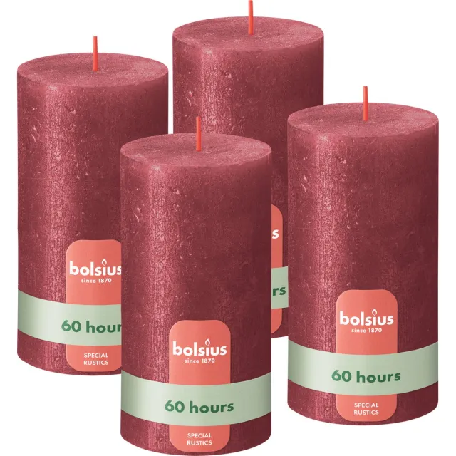 Bolsius Rustieke kaars Shimmer - 4 Stuks - Metallic Rood - 13cm - 60 Branduren