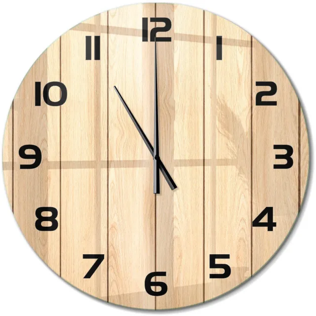 TULUP Wandklok - Houten achtergrond Glazen Klok Met Print - fi60 cm - Beige Wandklok Glas Met Motief - Zwarte handen - Ronde Klok - Wandklok Glas Decoratie - Gekleurde Glazen Klok