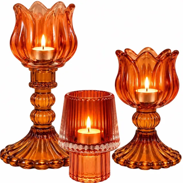 Winq Theelichthouder Oranje en Amber Set 3-Waxinelichthouders oranje: amber