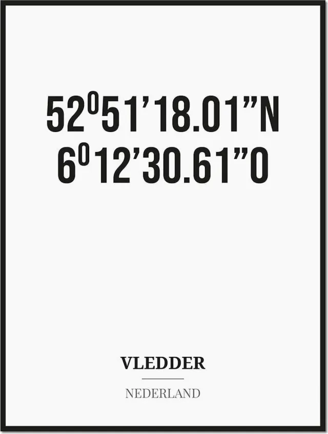 Studio216 Poster/kaart VLEDDER met coördinaten zwart, wit