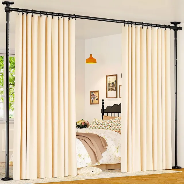 Homesy Ruimteverdeler gordijnroede zonder boren, verstelbaar 122-305 cm (H) 70-177 cm (B), duurzame wandverdeler, zwart