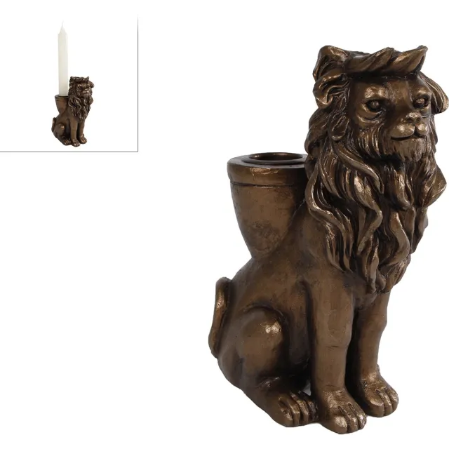 VAN MANEN Kandelaar "Leeuw" brons polystone 10,5x6,2x15cm