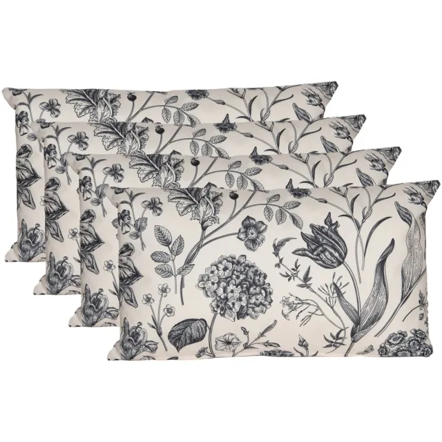 Anna's Collection Sierkussen voor binnen en buiten - 4x - vintage flowers - creme wit - 30 x 50 cm - tuinkussen