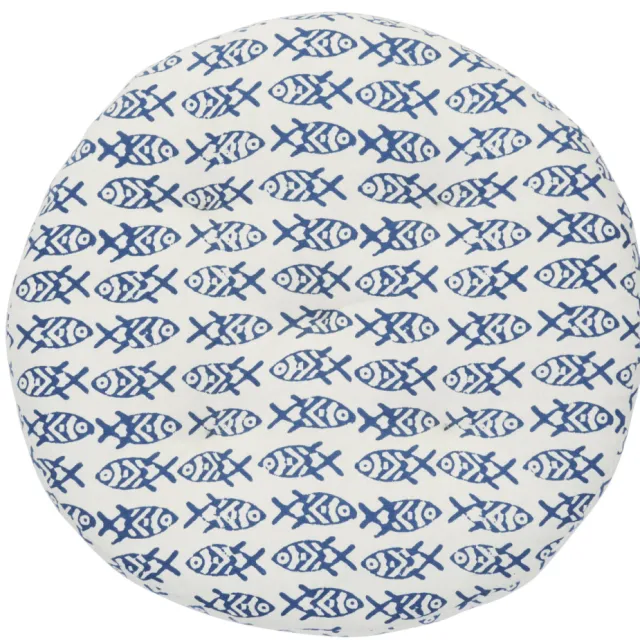 Madam Stoltz stoelkussen crème (Ø45 cm) off white/blauw