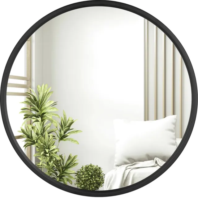 Happiq Ronde Wandspiegel - Voor Badkamer, Slaapkamer, Woonkamer en Hal - Stijlvol Zwart Metalen Frame - Moderne Ophangspiegel - 70x70cm