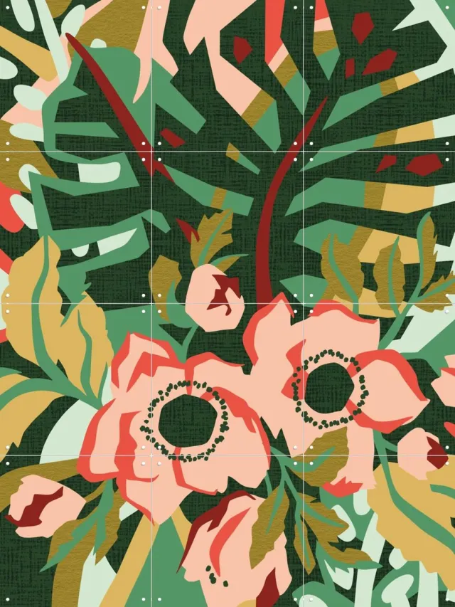 IXXI Anemone Bright, Megan Gallagher - 60 x 80 cm - Grote wanddecoratie en posters - Speels, Illustraties, Digitale Kunst, Kleurrijk, Grafisch Groen / Roze
