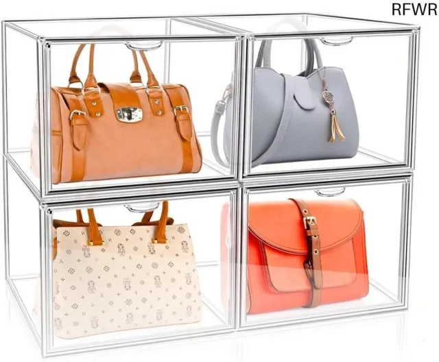 RFWR 4 Stuks Transparante Acryl Vitrines - Stapelbare Opbergdozen voor Schoenen, Boeken en Cosmetica