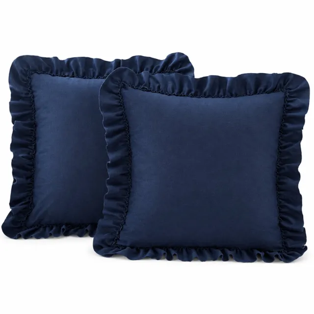 SWGOTA Donkerblauwe kussenhoes met ruches, 45 x 45 cm, polyester met fluweelachtige uitstraling, zonder binnenkussen