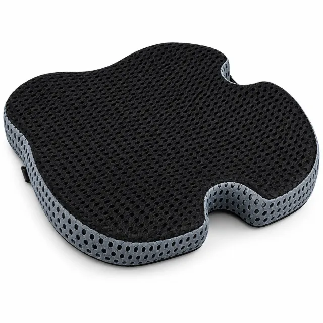 Flokoo Ergonomisch Zitkussen – Memory Foam Stoelkussen met Stuituitsparing – 48 x 41 x 7 cm – Zitkussen voor Bureaustoel, Auto & Thuis – Ademend 3D Mesh – Zwart grijs