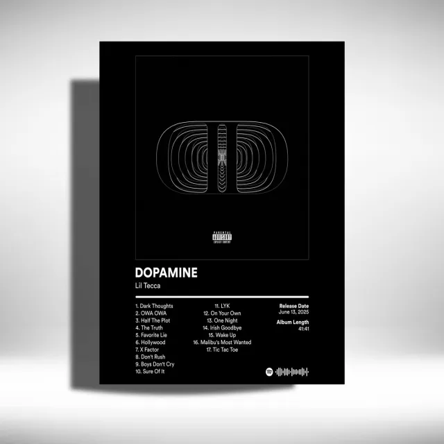 Luxe poster Lil Tecca - Dopamine - album cover - metalen poster - 30x40cm Zwart