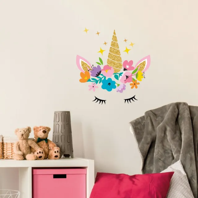Ambiance Sticker Muurstickers - Eenhoorn en Sterren - Transparante Achtergrond - 70x70cm Multi color