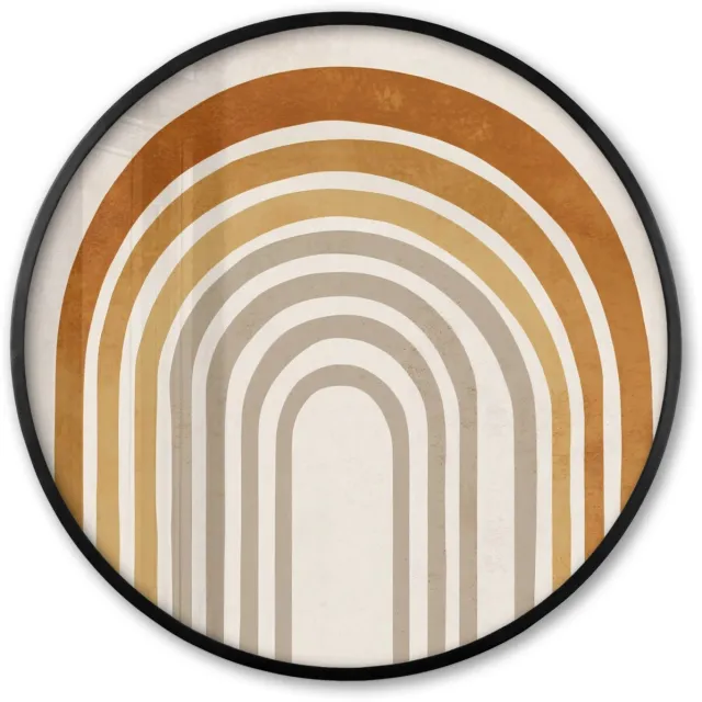 FrameYourWall Poster in lijst Rond - Fotolijst 60x60 cm - Posters - Minimalistisch - Boog - Lijnen - Beige - Ronde posterlijst zwart - Decoratie - Wanddecoratie woonkamer - Muurdecoratie slaapkamer Bogen – Aards