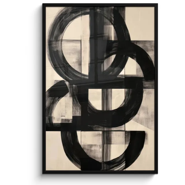 FrameYourWall Poster in lijst - Fotolijst 80x120 cm - Posters - Cirkels - Lijnen - Vormen - Zwart - Posterlijst zwart - Decoratie - Wanddecoratie woonkamer - Muurdecoratie slaapkamer