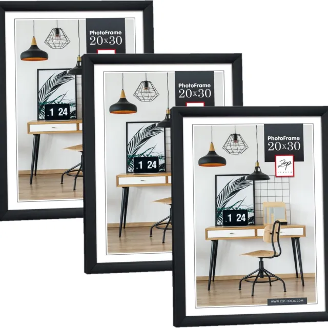 Zep Fotolijst - 3x stuks - zwart - kunststof - voor foto van 20 x 30 cm - staand / hangend