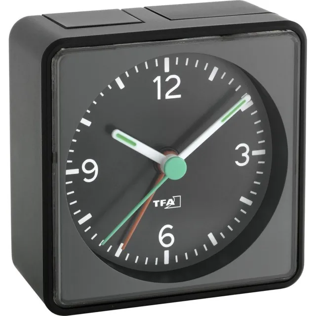 TFA Dostmann 60.1013.01 Wekker Quartz Zwart Alarmtijden: 1 Fluorescerende Wijzers