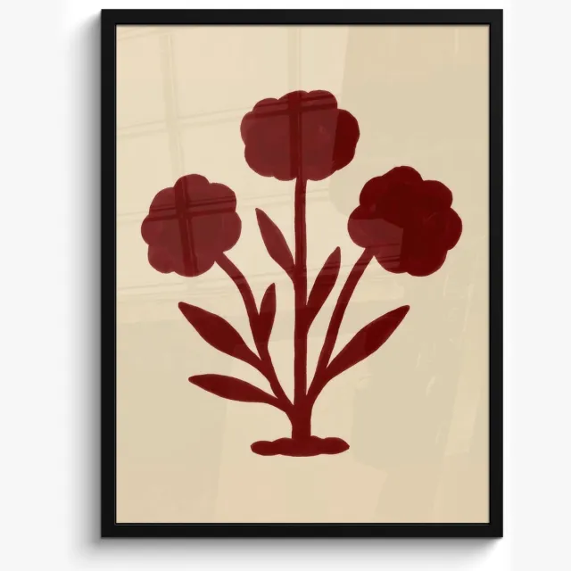 FrameYourWall Poster in lijst - Fotolijst 50x70 cm - Posters - Bloemen - Bladeren - Rood - Minimalistisch - Posterlijst zwart - Decoratie - Wanddecoratie woonkamer - Muurdecoratie slaapkamer Bloemen - Bladeren - Minimalistisch