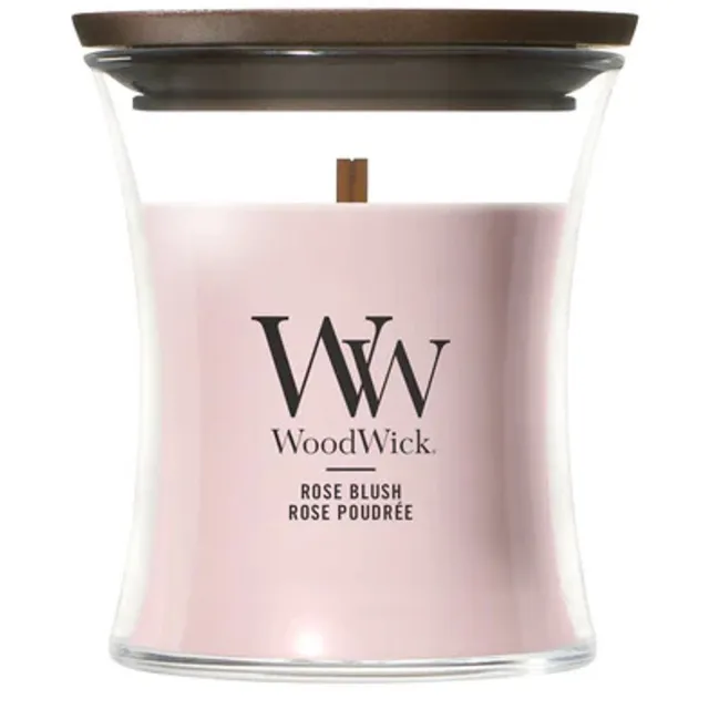 Woodwick Hourglass - Rose Blush - Mini Geurkaars - Tot 30 branduren Roze