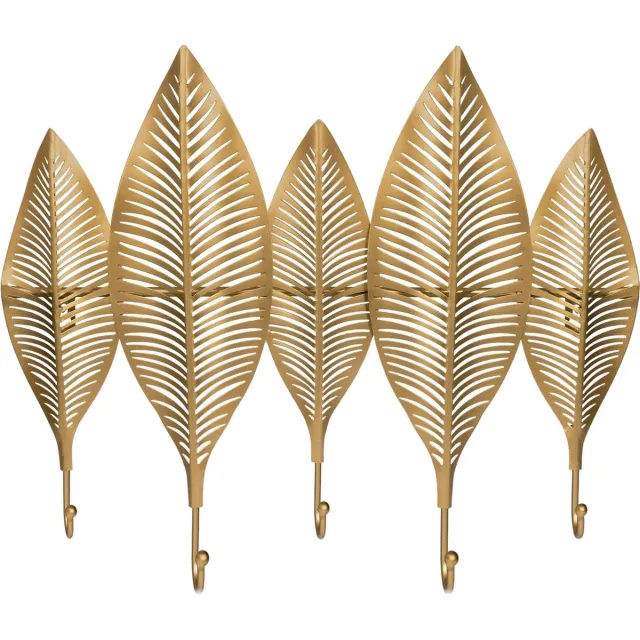 QUVIO Wandkapstok - Kapstokhaak - Kleerhanger - Kapstok hangend - Metaal - Goud - 5 Veren en 5 haken