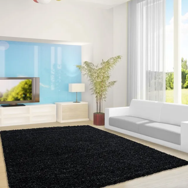 Ayyildiz Hoogpolig vloerkleed, effen kleur - antraciet, vloerkleed voor de woonkamer, jute achterkant, afmeting: 240 x 340 cm ANTHRAZIT